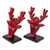 Wood home accents, 'Deer Red' (pair) - Painted Reindeer-Themed Red Pule Wood Home Accents (Pair)