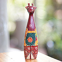 Escultura de madera - Escultura de madera de pule en forma de jirafa colorida hecha a mano batik