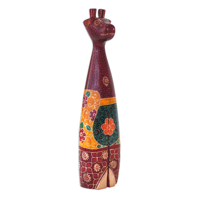 Escultura de madera - Escultura de madera de pule en forma de jirafa colorida hecha a mano batik