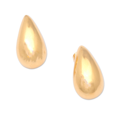 Gold-plated drop earrings, 'Drops of Victory' - Polished 18k Gold-Plated Brass Drop Earrings from Bali