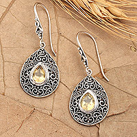 Citrine dangle earrings, 'Regal Paradise in Yellow' - Traditional One-Carat Faceted Citrine Dangle Earrings