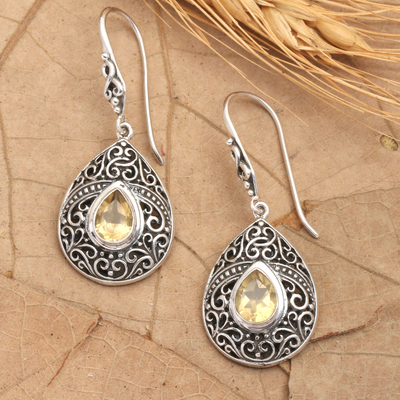 Citrine dangle earrings, 'Regal Paradise in Yellow' - Traditional One-Carat Faceted Citrine Dangle Earrings