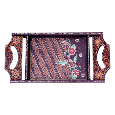 Wood tray, 'Summer in Java' - Handcrafted Traditional Batik Brown Pule Wood Tray from Java