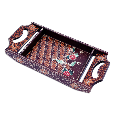 Wood tray, 'Summer in Java' - Handcrafted Traditional Batik Brown Pule Wood Tray from Java
