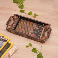 Wood tray, 'Summer in Paradise' - Folk Art Parang Batik-Themed Hand-Carved Pule Wood Tray