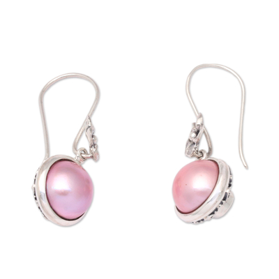 Cultured pearl dangle earrings, 'Pink Sides' - Classic Grey and Pink Cultured Pearl Dangle Earrings