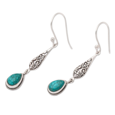 Sterling silver dangle earrings, 'Ancient Island' - Polished Classic Reconstituted Turquoise Dangle Earrings