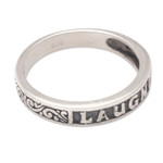 Sterling silver band ring, 'Laugh' - Inspirational Sterling Silver Band Ring with Darkened Accent