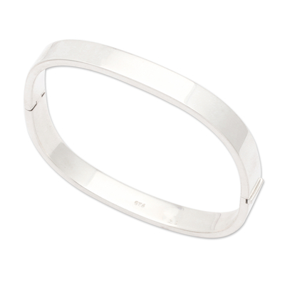 Sterling silver wristband bracelet, 'Glam and Glow' - Polished Sterling Silver Bangle-Style Wristband Bracelet