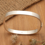 Sterling silver wristband bracelet, 'Glam and Glow' - Polished Sterling Silver Bangle-Style Wristband Bracelet