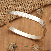 Sterling silver wristband bracelet, 'Textured Rectangle'