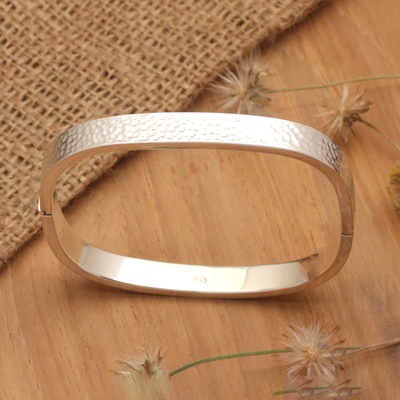 Sterling silver wristband bracelet, 'Textured Rectangle' - Hammered Sterling Silver Bangle-Style Wristband Bracelet