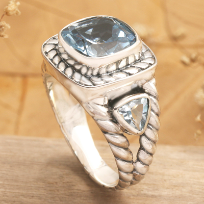Blue topaz multi-stone ring, 'Fantastic Heaven' - Sterling Silver Cocktail Ring with Three Blue Topaz Stones