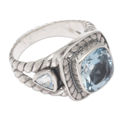 Blue topaz multi-stone ring, 'Fantastic Heaven' - Sterling Silver Cocktail Ring with Three Blue Topaz Stones