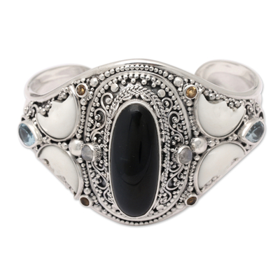 Mutil-gemstone cuff bracelet, 'Majesty of Gianyar' - Balinese Two-Carat Multi-Gemstone Cuff Bracelet from Bali