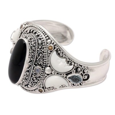 Mutil-gemstone cuff bracelet, 'Majesty of Gianyar' - Balinese Two-Carat Multi-Gemstone Cuff Bracelet from Bali