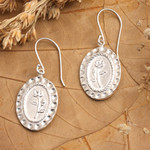 Sterling silver dangle earrings, 'Delightful Rose' - Textured Sterling Silver Dangle Earrings with Rose Motif