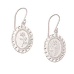 Sterling silver dangle earrings, 'Delightful Rose' - Textured Sterling Silver Dangle Earrings with Rose Motif