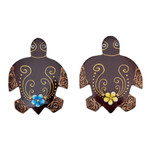 Wood magnets, 'Paradisial Turtles' (set of 2) - Set of 2 Hand-Painted Floral Turtle-Shaped Wood Magnets