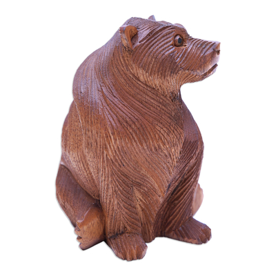 Wood sculpture, 'Giant Bear' - Hand-Carved Bear-Themed Suar Wood Sculpture from Bali