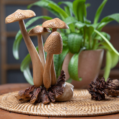 Wood sculpture, 'Amanita Union' - Jempinis and Benalu Wood Amanita Sculpture Crafted in Bali