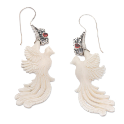 Garnet drop earrings, 'Passionate Peacock' - Peacock-Themed Natural Faceted Garnet Drop Earrings