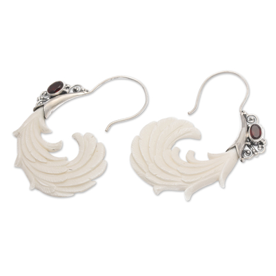 Garnet drop earrings, 'Passionate Feathers' - Traditional Sterling Silver and Natural Garnet Drop Earrings