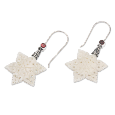 Garnet drop earrings, 'Snowy Passion' - Snowflake-Themed Faceted Round Natural Garnet Drop Earrings