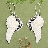 Amethyst dangle earrings, 'Flying with Wisdom' - Traditional Wing-Shaped Faceted Amethyst Dangle Earrings