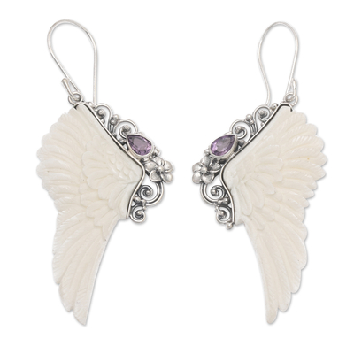 Amethyst dangle earrings, 'Flying with Wisdom' - Traditional Wing-Shaped Faceted Amethyst Dangle Earrings