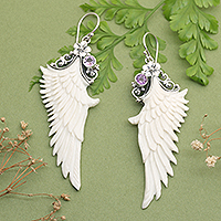 Amethyst dangle earrings, 'Wise Archangel'