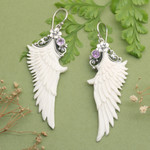 Amethyst dangle earrings, 'Wise Archangel' - Traditional Wing-Shaped Faceted Amethyst Dangle Earrings