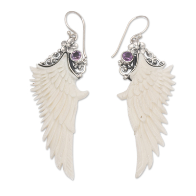 Amethyst dangle earrings, 'Wise Archangel' - Traditional Wing-Shaped Faceted Amethyst Dangle Earrings