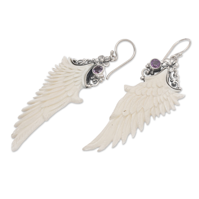 Amethyst dangle earrings, 'Wise Archangel' - Traditional Wing-Shaped Faceted Amethyst Dangle Earrings