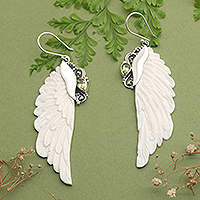 Peridot dangle earrings, 'Lucky Plumage' - Classic Wing-Shaped Natural Pear Peridot Dangle Earrings