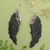 Garnet dangle earrings, 'Flight at Night' - Wing-Shaped Natural Garnet Silver Carved Dangle Earrings (image 2) thumbail