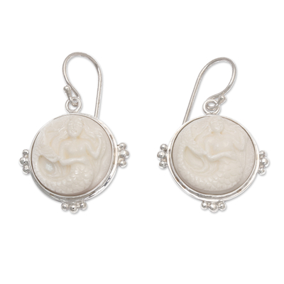 Sterling silver dangle earrings, 'Beautiful Mermaid' - Polished Mermaid-Themed Sterling Silver Dangle Earrings