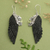 Peridot dangle earrings, 'Fortune Feathers at Night' - Black Wing-Shaped Natural Oval Peridot Dangle Earrings (image 2) thumbail