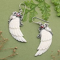 Garnet dangle earrings, 'Flight in the Passionate Eden' - Wing-Shaped Natural Garnet Dangle Earrings from Bali