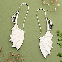 Peridot drop earrings, 'Illuminated Night in Green' - Bat-Shaped Sterling Silver and Natural Peridot Drop Earrings