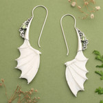 Peridot drop earrings, 'Illuminated Night in Green' - Bat-Shaped Sterling Silver and Natural Peridot Drop Earrings