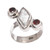 Cultured Biwa pearl and garnet multi-stone cocktail ring, 'Chic Trio' - Sterling Silver Cultured Biwa Pearl and Garnet Cocktail Ring