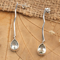 Prasiolite dangle earrings, 'Wavy Radiance' - Sterling Silver Dangle Earrings with Prasiolite Gemstones