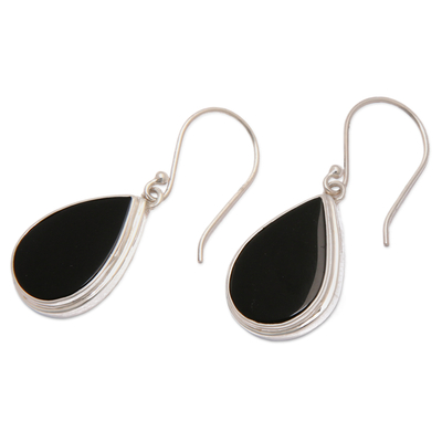 Onyx dangle earrings, 'Sublime Night' - Sterling Silver Dangle Earrings with Drop-Shaped Onyx Stones