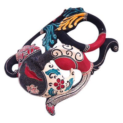 Batik wood mask, 'Infinity Woman' - Handcrafted Nature-Themed Batik Pule Wood Mask from Java