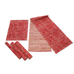 Cotton blend table runner and placemats, 'Red Eden' (set of 5) - Set of 5 Leafy Red and Ivory Table Runner and Placemats