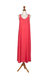 Rayon maxi sundress, 'Summer Breeze in Poppy' - Hand-Embroidered Rayon Sundress in Poppy Red from Bali