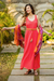 Rayon maxi sundress, 'Summer Breeze in Poppy' - Hand-Embroidered Rayon Sundress in Poppy Red from Bali (image 2b) thumbail