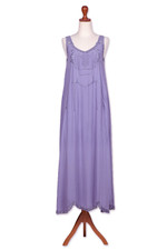 Rayon maxi sundress, 'Summer Breeze in Periwinkle Grey' - Hand-Embroidered Rayon Sundress in Grey Blue from Bali
