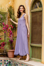 Rayon maxi sundress, 'Summer Breeze in Periwinkle Grey' - Hand-Embroidered Rayon Sundress in Grey Blue from Bali